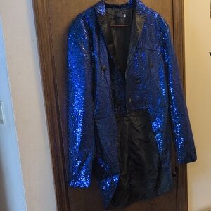 Blue Sequin Tuxedo Style Jacket